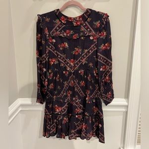 RAHI CALI - PURPLE FLORAL LONG SLEEVE RUFFLE MINI DRESS - SMALL